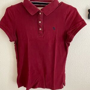 Vintage Abercrombie and Fitch, women’s, maroon, polo t-shirt.